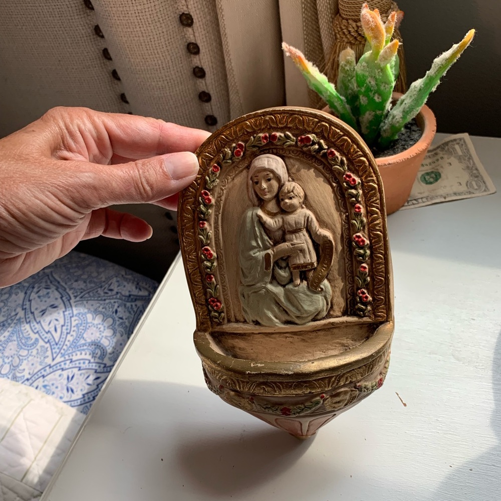 Vintage Religious Wall Plaque with Madonna and Child